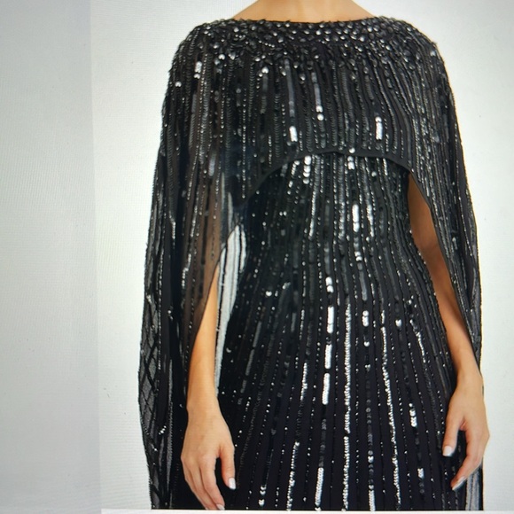 Mac Duggal BLACK Embellished Column Cape Gown - Picture 2 of 13